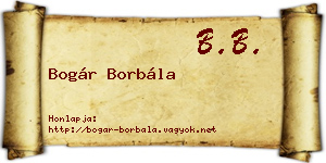 Bogár Borbála névjegykártya